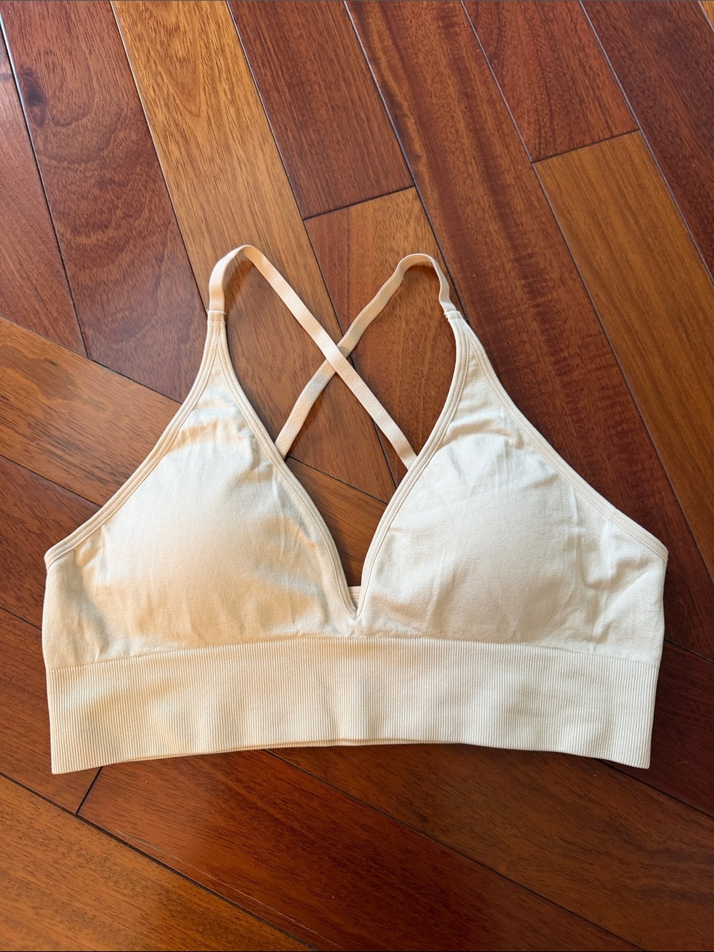 Cream Seamless Bralette with Cross-Back Straps